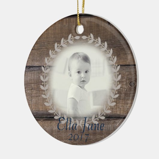 Rustic Wood met aangepaste fotoversiering Keramisch Ornament (Links)
