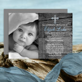 Rustic Wood met Cross Photo Baptisme Kaart