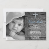Rustic Wood met Cross Photo Baptisme Kaart (Voorkant)
