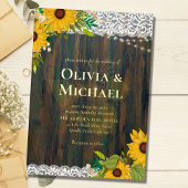 Rustic Wood met Gold Foil Words Sunflower Lace Folie Uitnodiging