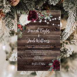 Rustic Wood met kersttwitluciding Wedding Kaart