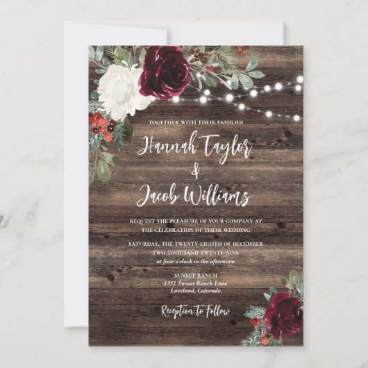Rustic Wood met kersttwitluciding Wedding Kaart (Voorkant)