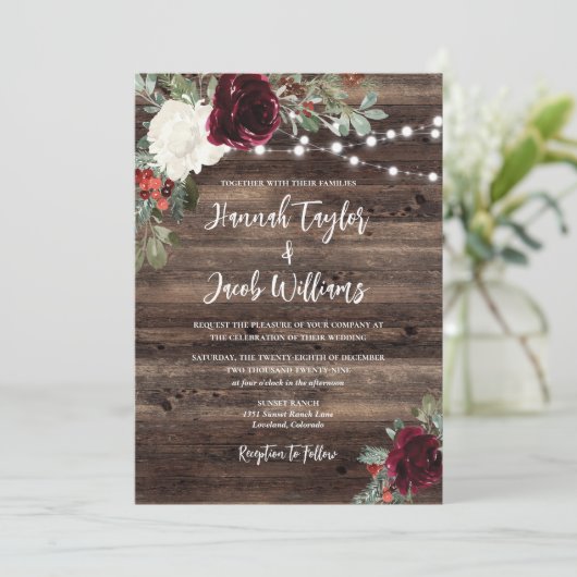 Rustic Wood met kersttwitluciding Wedding Kaart (Staand voorkant)