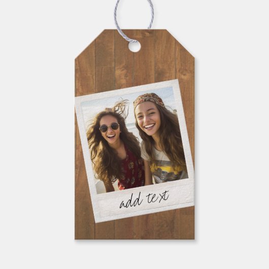 Rustic Wood met Lijst vierkant fototoestel Cadeaulabel (Voorkant)