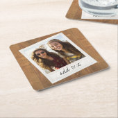 Rustic Wood met Lijst vierkant fototoestel Kartonnen Onderzetters (Schuin)