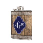Rustic Wood Metal Band Navy Quatrefoil 3 Monogram Heupfles (Links)