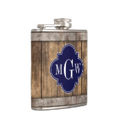 Rustic Wood Metal Band Navy Quatrefoil 3 Monogram Heupfles (Rechts)