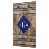 Rustic Wood Metal Band Navy Quatrefoil 3 Monogram Klembord (Links)
