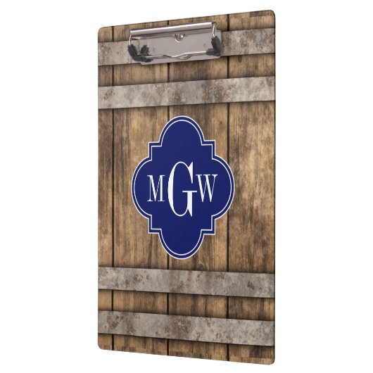 Rustic Wood Metal Band Navy Quatrefoil 3 Monogram Klembord (Links)