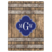 Rustic Wood Metal Band Navy Quatrefoil 3 Monogram Klembord (Achterkant)