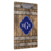 Rustic Wood Metal Band Navy Quatrefoil 3 Monogram Klembord (Rechts)