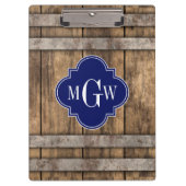 Rustic Wood Metal Band Navy Quatrefoil 3 Monogram Klembord (Voorkant)