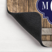 Rustic Wood Metal Band Navy Quatrefoil 3 Monogram Muismat (Hoek)