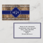 Rustic Wood Metal Band Navy Quatrefoil 3 Monogram Visitekaartje (Voorkant / Achterkant)