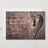 Rustic Wood Metal Heart Lock Wedding Invitting Kaart (Voorkant)