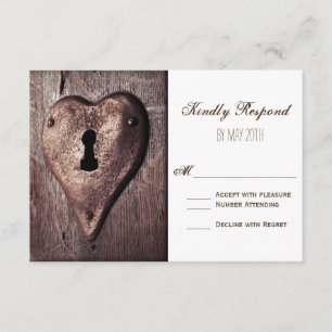 Rustic Wood Metal Heart Wedding RSVP-kaarten RSVP Kaartje