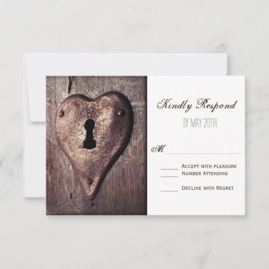 Rustic Wood Metal Heart Wedding RSVP-kaarten RSVP Kaartje (Voorkant)