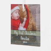 Rustic Wood Mijn eerste kerstfoto Baby Glas Ornament (Voorkant links)