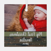 Rustic Wood Mijn eerste kerstfoto Baby Glas Ornament (Achterkant)