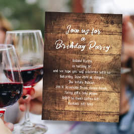 Rustic Wood Milestone Birthday Party voor hem Kaart