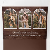 Rustic Wood Minimal Arch Photo QR code Wedding Drieluik Uitnodiging (Binnenzijde eerst)
