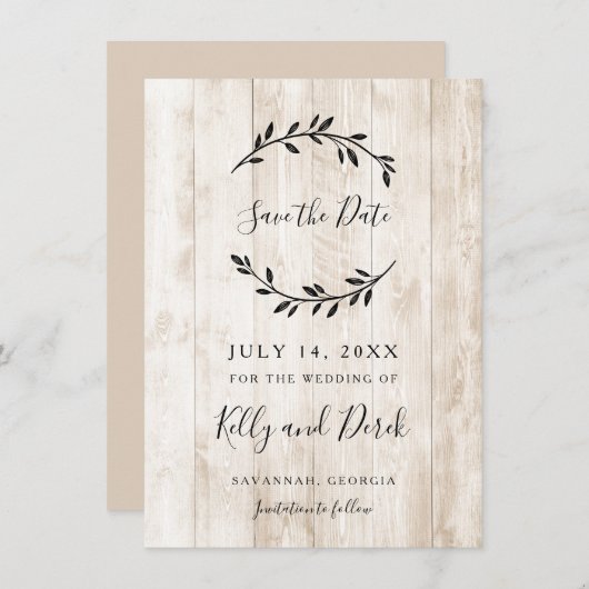 Rustic Wood Minimalist Branches slaan de datum op Kaart (Voorkant / Achterkant)