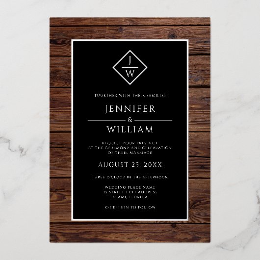 Rustic Wood minimalistisch formeel Klassiek Initia Folie Uitnodiging (Voorkant)