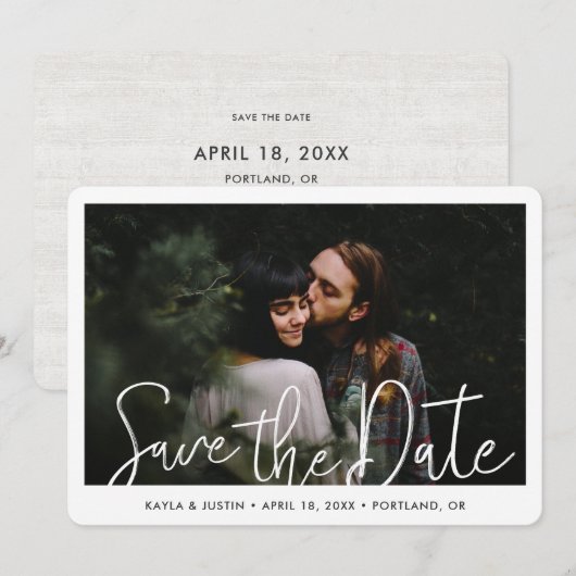 Rustic Wood Modern Borders Foto bruiloft Save The Date (Voorkant / Achterkant)