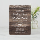 Rustic Wood Modern Country String Lights Wedding Kaart (Staand voorkant)