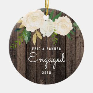 Rustic Wood Modern Floral Engaged Fiance Keramisch Ornament