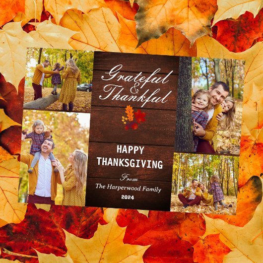 Rustic Wood Modern Herfst Thanksgiving familiefoto Feestdagenkaart