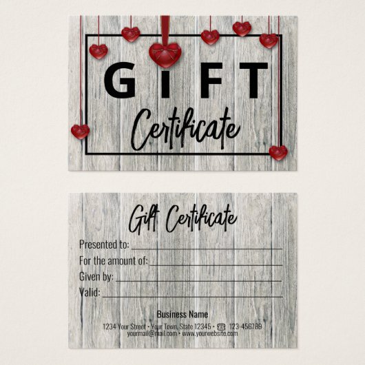 Rustic Wood Modern Valentijnsdag Hearts Cadeaukaar Visitekaartje (Voorkant /achterkant)