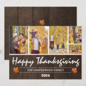 Rustic Wood Moderne Thanksgiving familiefoto Feestdagenkaart (Voorkant / Achterkant)