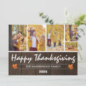 Rustic Wood Moderne Thanksgiving familiefoto Feestdagenkaart (Staand voorkant)