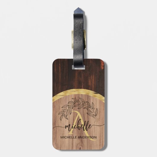 Rustic Wood Monogram Bagagelabel (Achterkant verticaal)