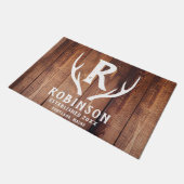 Rustic Wood Monogram Familienaam Deer Antler Lake Deurmat (Schuin)