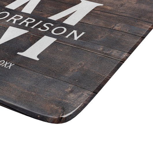 Rustic Wood Monogram Familienaam  Snijplank (Hoek)