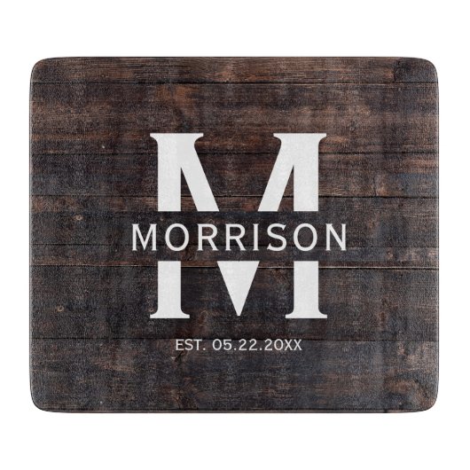 Rustic Wood Monogram Familienaam  Snijplank (Voorkant)