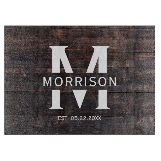 Rustic Wood Monogram Familienaam  Snijplank (Voorkant)