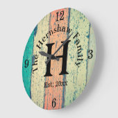 Rustic Wood Monogram Family Grote Klok (Hoek)