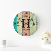 Rustic Wood Monogram Family Grote Klok (Huis)
