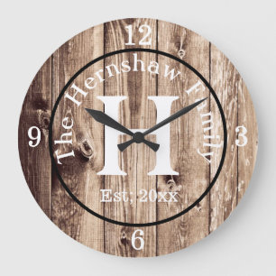 Rustic Wood Monogram Family Grote Klok