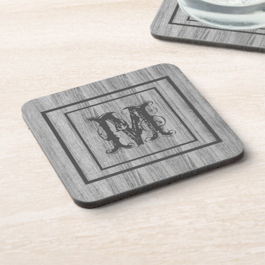 Rustic Wood Monogram gepersonaliseerd Bier Onderzetter (Linkerzijde)