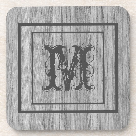 Rustic Wood Monogram gepersonaliseerd Bier Onderzetter (Voorkant)