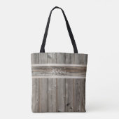 Rustic Wood Monogram horizontaal Stripe Grey Tote Bag (Achterkant)