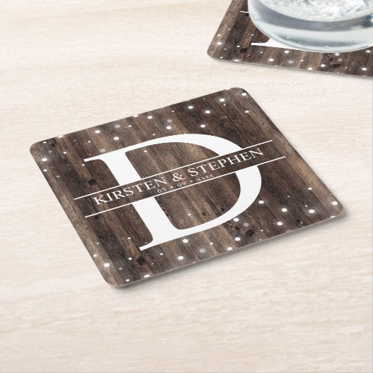 Rustic Wood Monogram Initiaal bruiloft Onderzetter (Schuin)