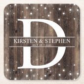 Rustic Wood Monogram Initiaal bruiloft Onderzetter (Voorkant)