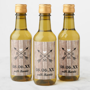 Rustic Wood Monogram Mini Wijn Etiket