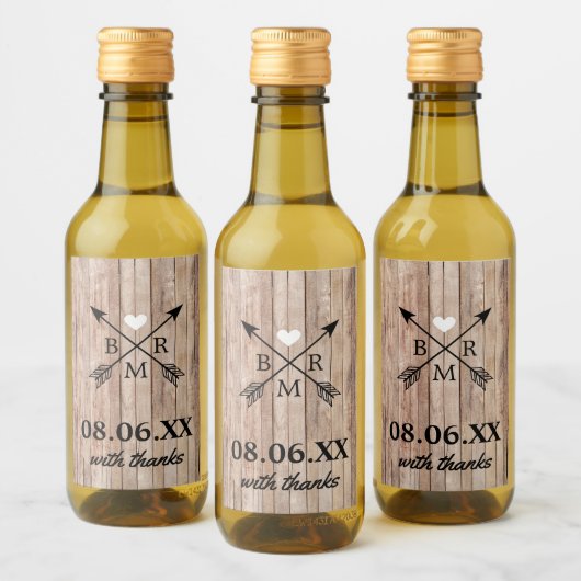 Rustic Wood Monogram Mini Wijn Etiket (Flessen)
