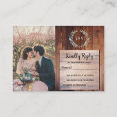 Rustic wood monogram photo Wedding budget RSVP Informatiekaartje (Voorkant)